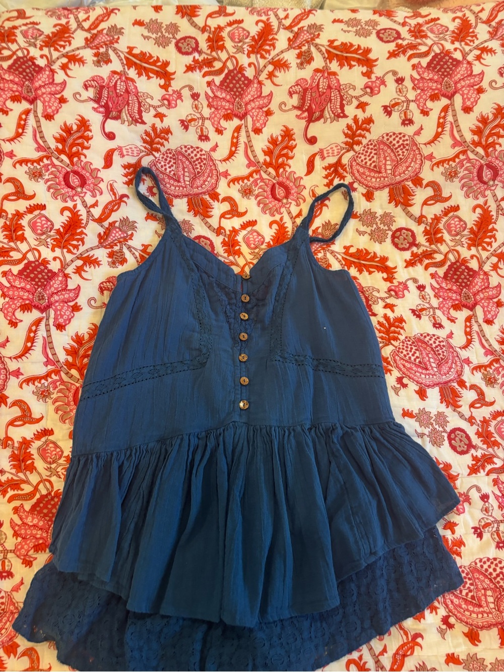 Free People Indigo Blue Textured Tiered romper